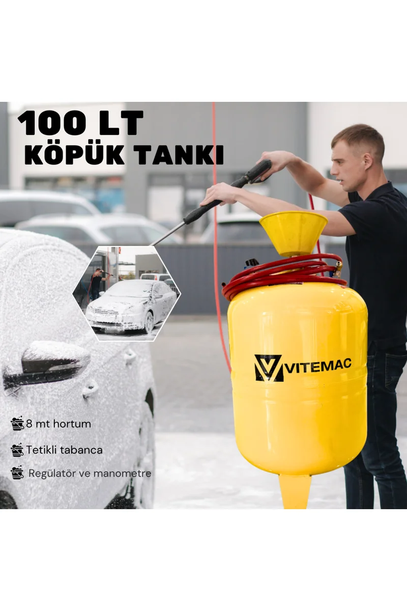 OTO YIKAMA SETİ 3 LÜ SET  200 BAR YIKAMA -  100 LİTRE KÖPÜK TANKI  -3MOTORLU SÜPÜRGE TAM SET